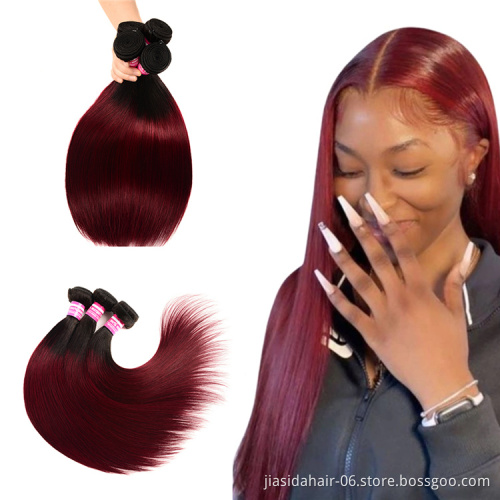 Braid Bundles Raw Unprocessed Brazilian Hair Ombre Dark Wine Red Color T1B 99J Straight Human Hair Weave